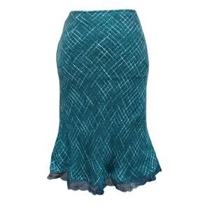 Vintage 90's NWT tweed lace trim pencil skirt teal women's 6 petite twee preppy